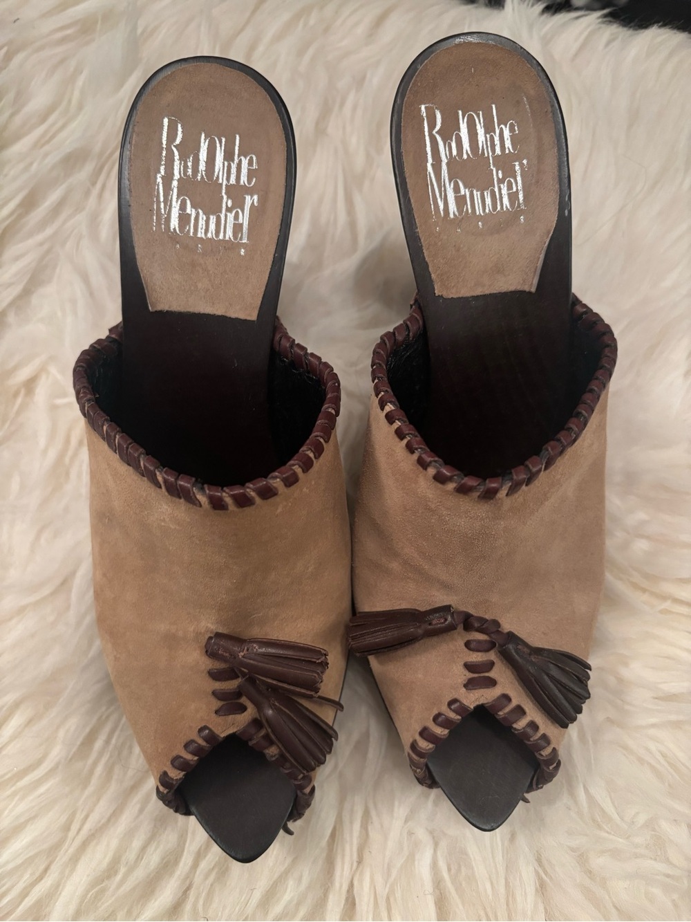 Rodolphe Menudiar Tassel Tan Suede Mules/clogs